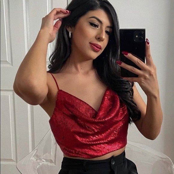 Zara Tops Zara Red Sequin Crop Top Poshmark